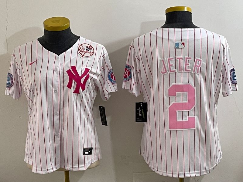 Women 2025 New York Yankees #2 Jeter White pink Joint Name Nike MLB Jersey style 1->women mlb jersey->Women Jersey
